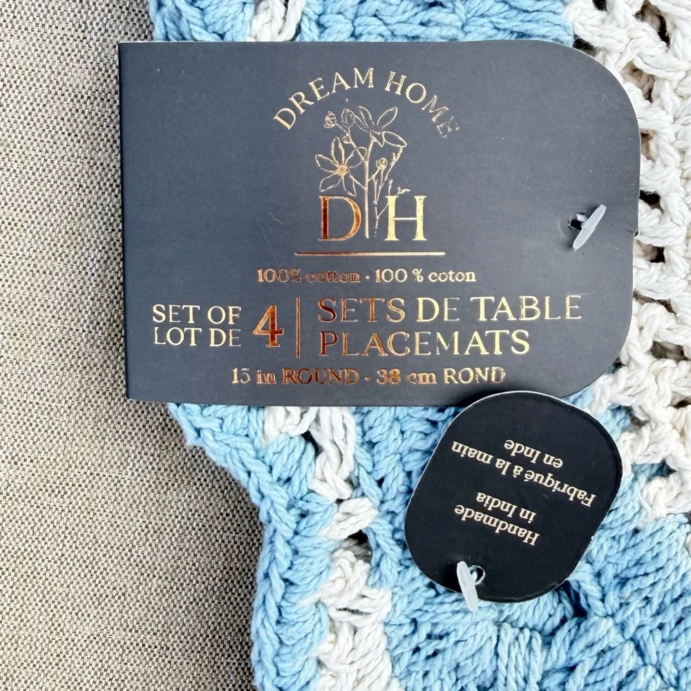 Blue and White Crochet table placemats set of 4